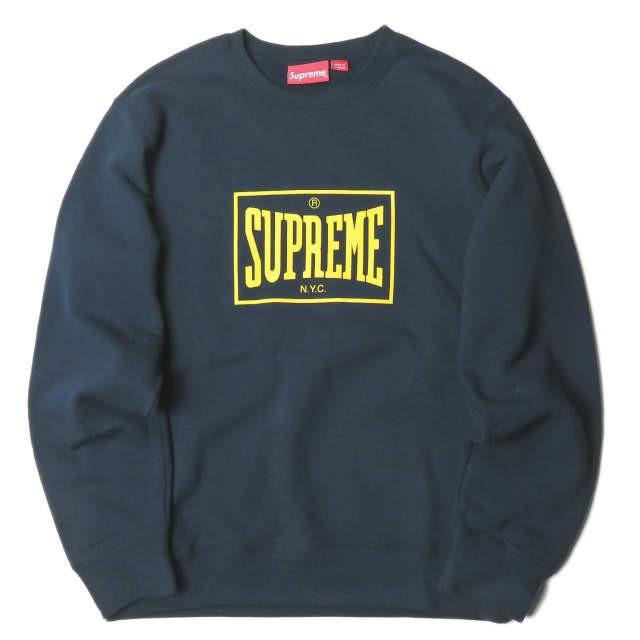 シュプリーム Supreme 19SS カナダ製 Warm Up Crewneck ロゴプリントクルーネックスウェット M ネイビー