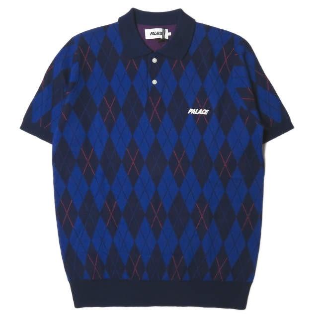 パレス PALACE 19SS PARGYLE KNIT アーガイルニットポロシャツ L BLUE 