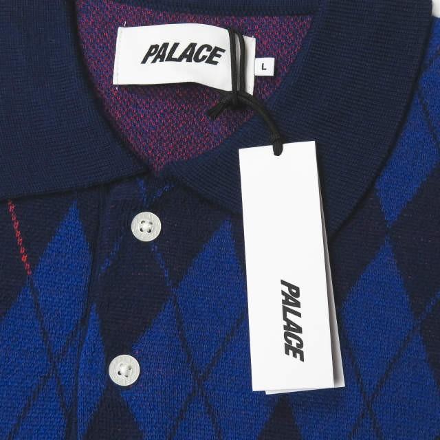 パレス PALACE 19SS PARGYLE KNIT アーガイルニットポロシャツ L BLUE 
