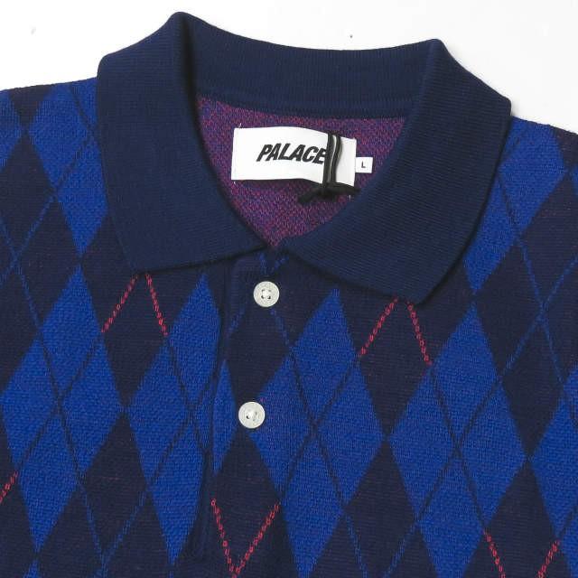 パレス PALACE 19SS PARGYLE KNIT アーガイルニットポロシャツ L BLUE 