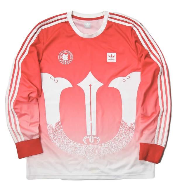 エビセンスケートボード アディダス スケートボーディング Evisen skateboards x adidas skateboarding JERSEY SCARLET フットボールジャージー 2XO｜looponline