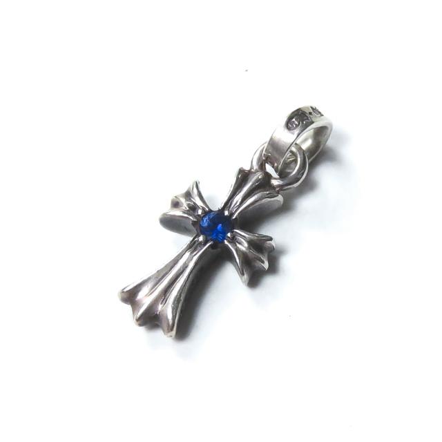 クロムハーツ CHROME HEARTS CRS BBYFAT SAP クロス ベビーファット サファイア シルバー トップ ネックレス ペンダント アクセサリー | 