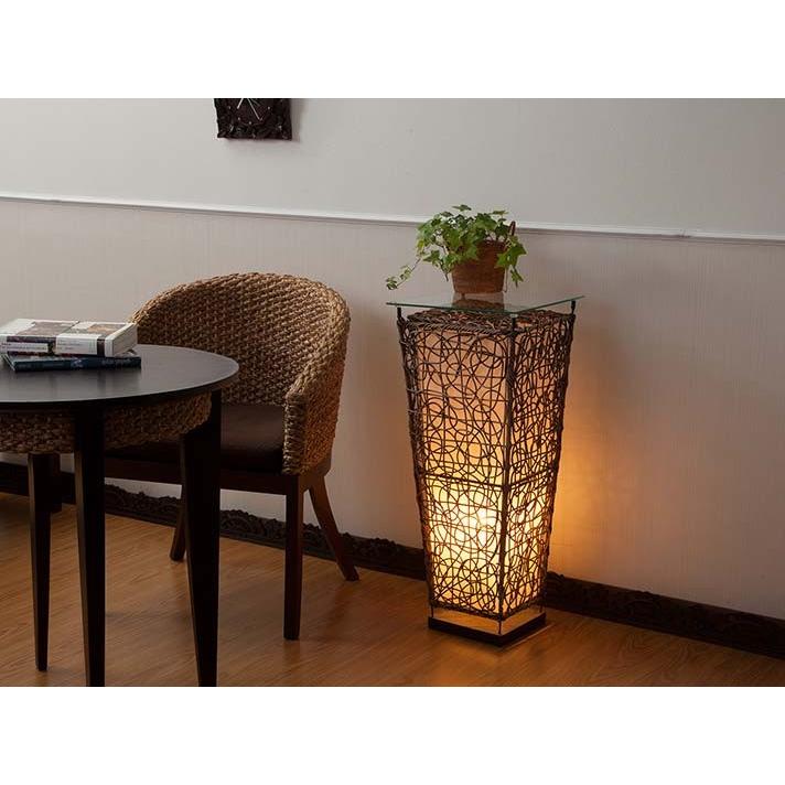 フロアライト アジアン テーブル付き ラタン おしゃれ LED電球付属