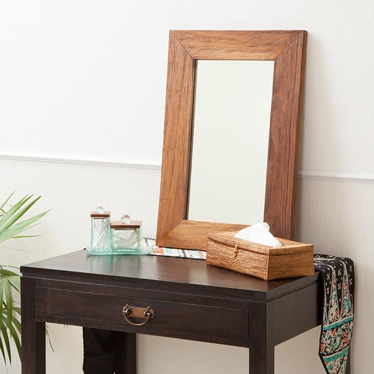 鏡 ミラー おしゃれ 壁掛け アンティーク インテリア アジアン チーク材 | 