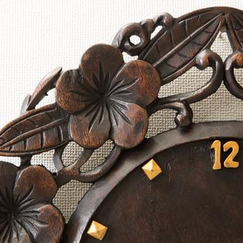 アジアン 時計 壁掛け時計 掛け時計 掛時計 壁掛時計 おしゃれ 木製 アンティーク風 エスニック 和モダン クラシック フランジパニ｜loopsky｜03