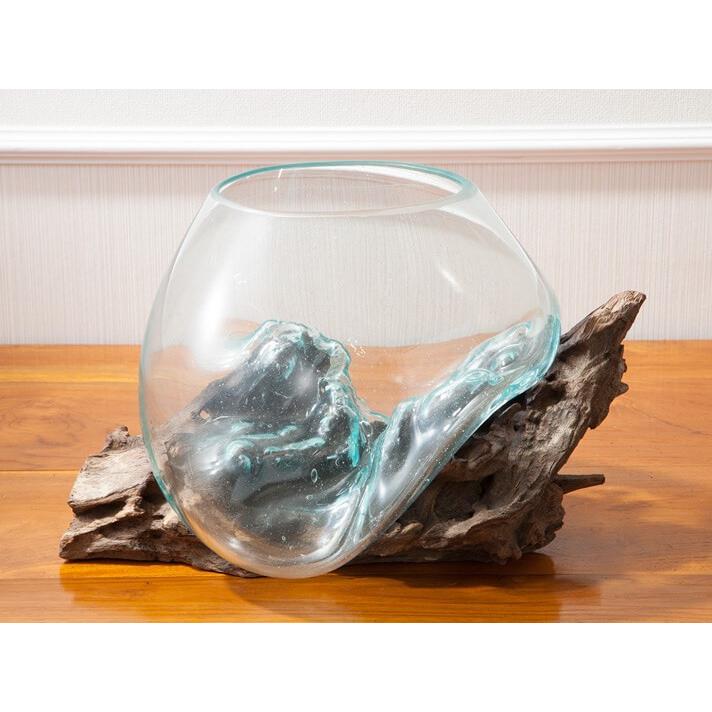 【おしゃれ×リゾート】　バリガラス×流木　インテリア　花瓶　水槽　金魚鉢　雑貨 おしゃれ×リゾート】 バリガラス×流木 インテリア 花瓶 水槽