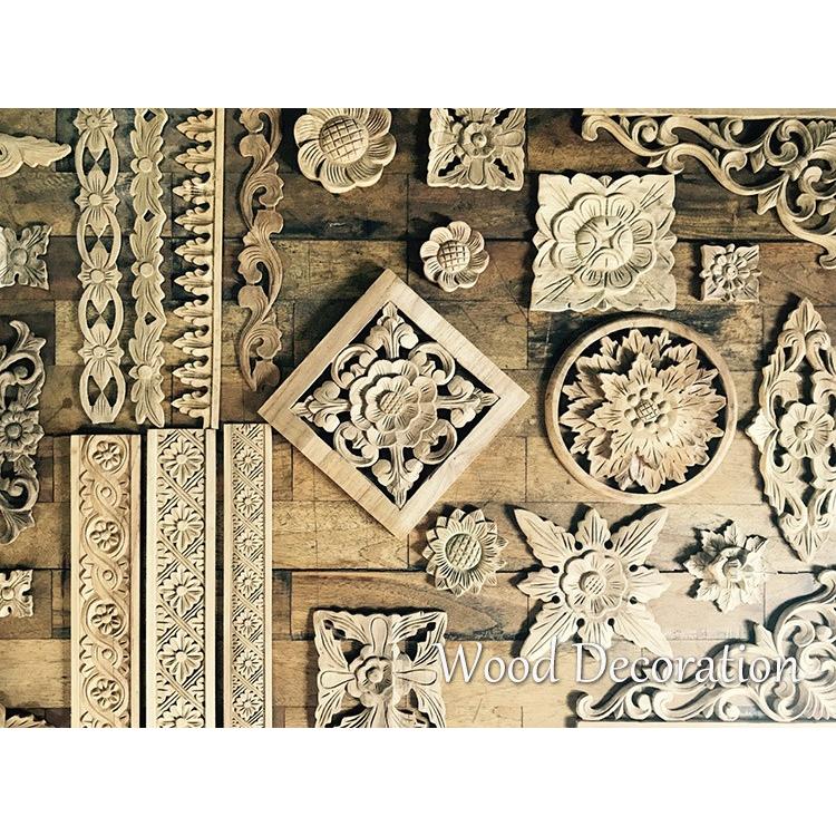 ウッドカービング 壁面 インテリア 壁飾り レリーフ 建材 木製 チーク 天然木 無垢材 アジアン雑貨 浮き彫り おしゃれ ナチュラル 花 23×6 |  | 06