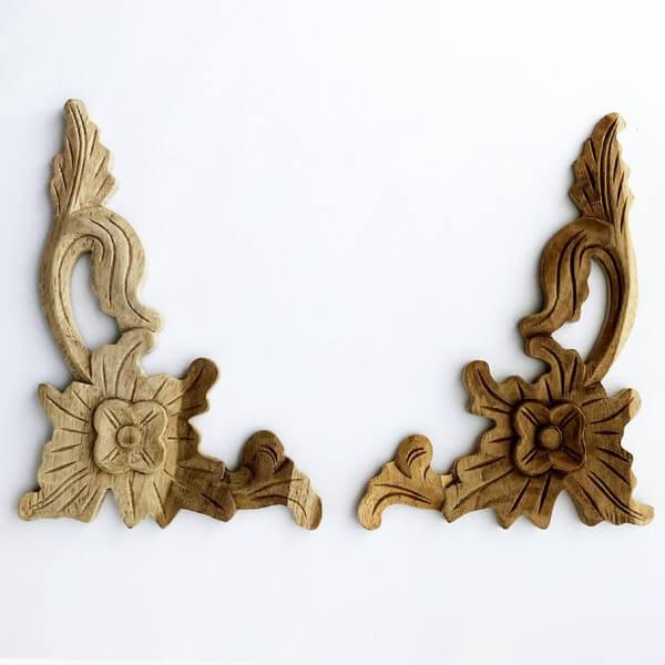 ウッドカービング 壁面 インテリア 壁飾り レリーフ 建材 木製 チーク 天然木 無垢材 アジアン雑貨 浮き彫り おしゃれ ナチュラル 花 縁取り | 