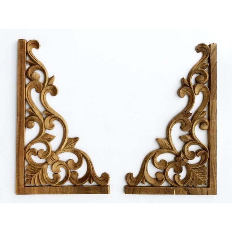 ウッドカービング 壁面 インテリア 壁飾り レリーフ 建材 木製 チーク 天然木 無垢材 アジアン雑貨 浮き彫り おしゃれ ナチュラル 葉 縁取り |  | 01