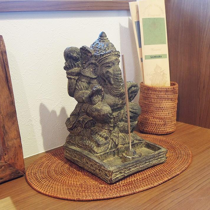 ガネーシャ 神様 オブジェ お守り 石像 ストーン インテリア お香立て