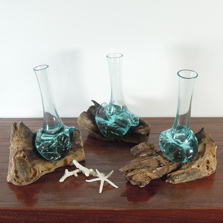 バリガラス 流木 アジアン 花瓶 フラワーベース ガラス 花器