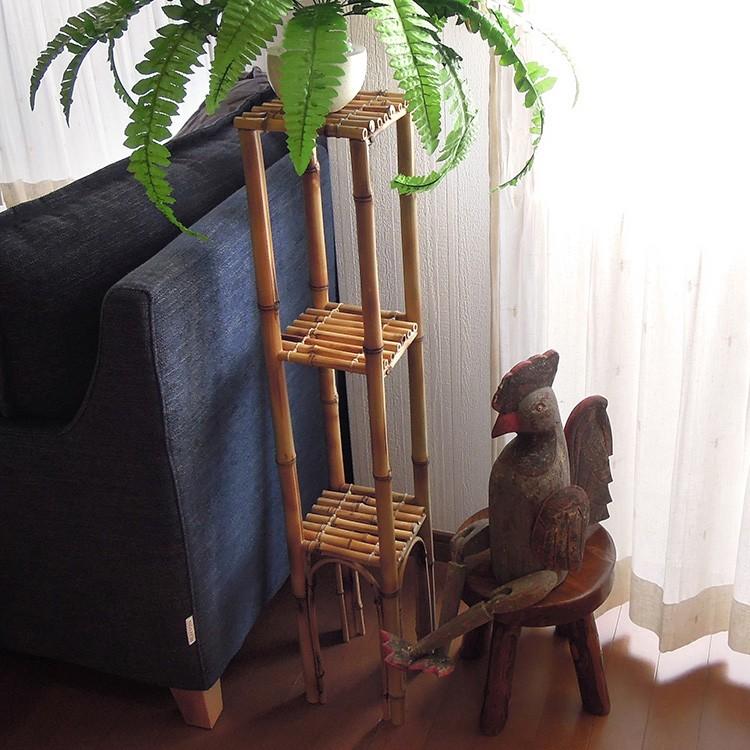 花台 アジアン雑貨 おしゃれ バンブー 中棚付き フラワースタンド 竹