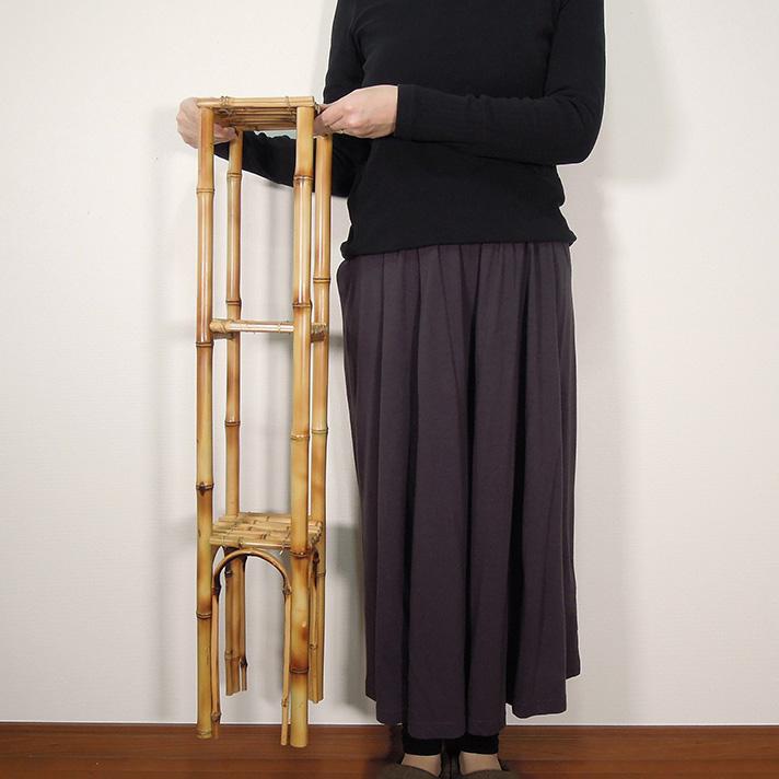 花台 アジアン雑貨 おしゃれ バンブー 中棚付き フラワースタンド 竹