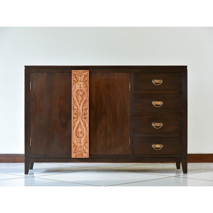 キャビネット アジアン家具 チーク無垢材 おしゃれ 幅135 木製 棚 バリ