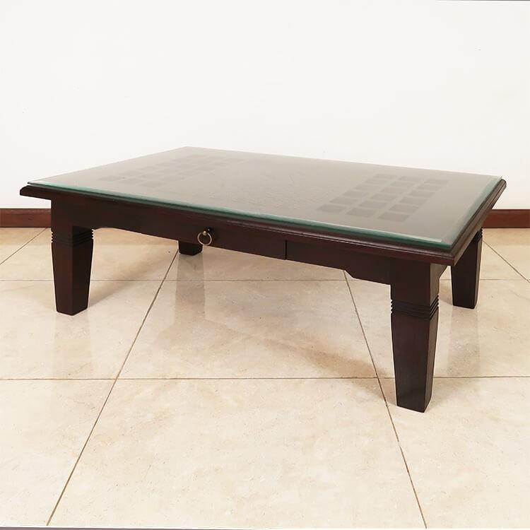 受注生産品 アジアン家具 ガラス天板 テーブル ローテーブル 木製