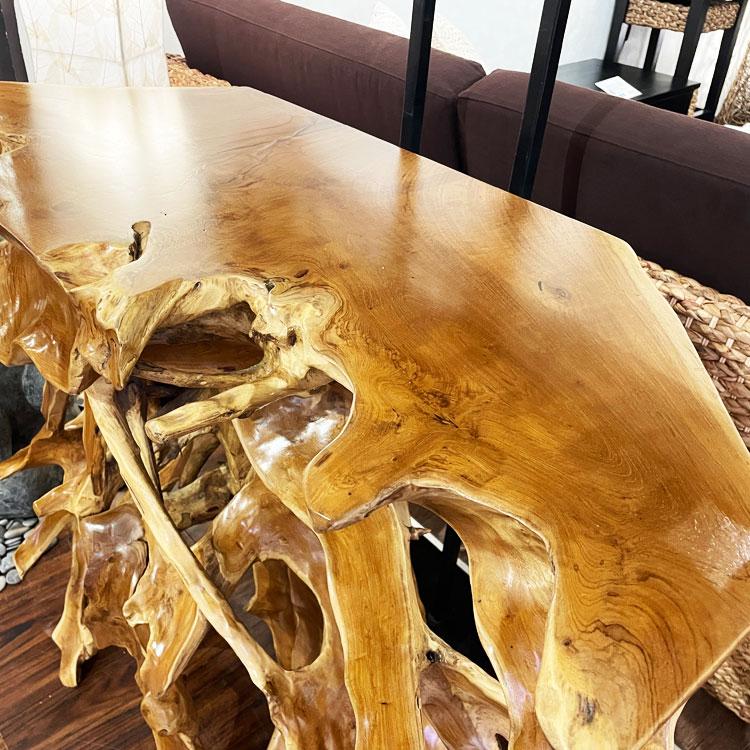 チーク無垢材 コンソールテーブル 原木テーブル 切り株 無垢 木の根
