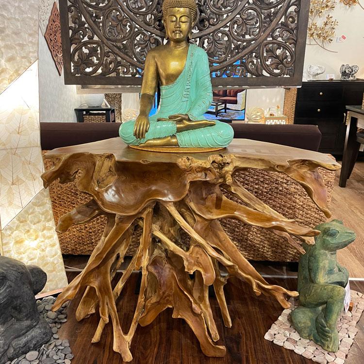 チーク無垢材 コンソールテーブル 原木テーブル 切り株 無垢 木の根