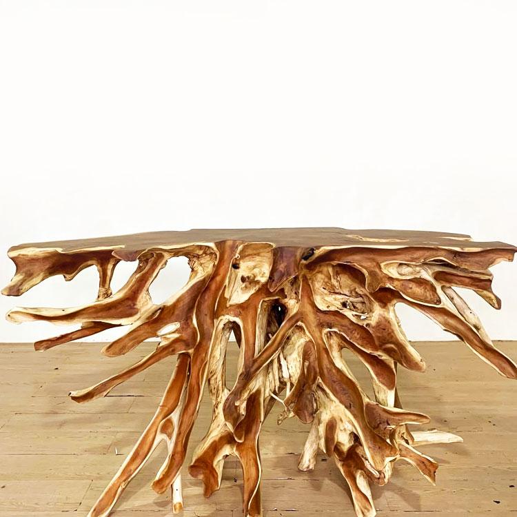 チーク無垢材 コンソールテーブル 原木テーブル 切り株 無垢 木の根