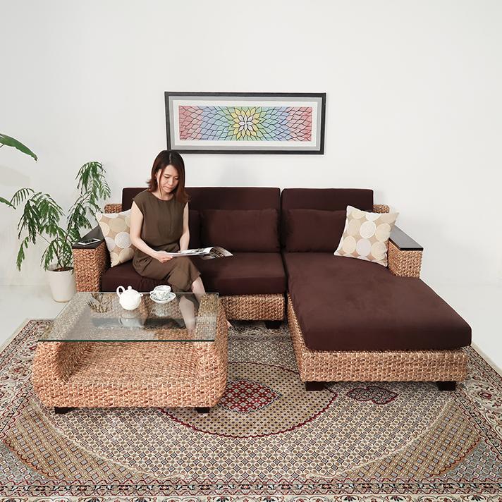 モダンアジアン ウォーターヒヤシンステーブル ウォーターヒヤシンス ローテーブル アジアン家具 W90cm ガラス