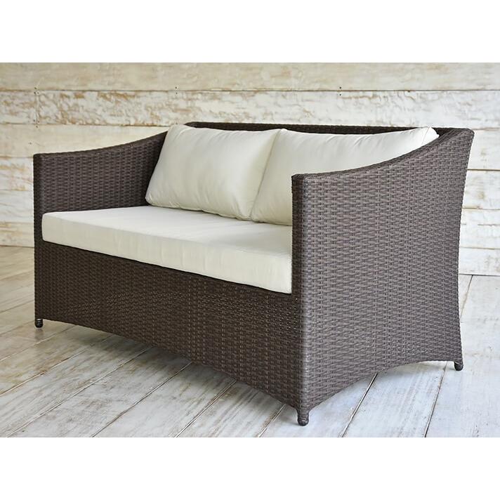 ガーデンソファー 2人掛け ラタン調 おしゃれ 撥水クッション アジアン