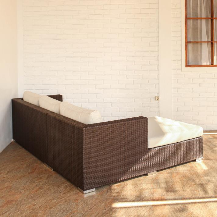 ガーデンソファー L字ソファ ラタン調 おしゃれ 撥水クッション