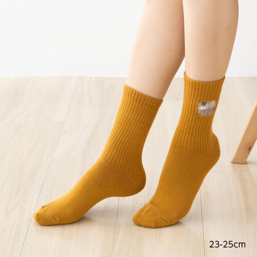 マヌルネコ刺繍 クルーソックス 23-25cm レディース 靴下 STREAM as
