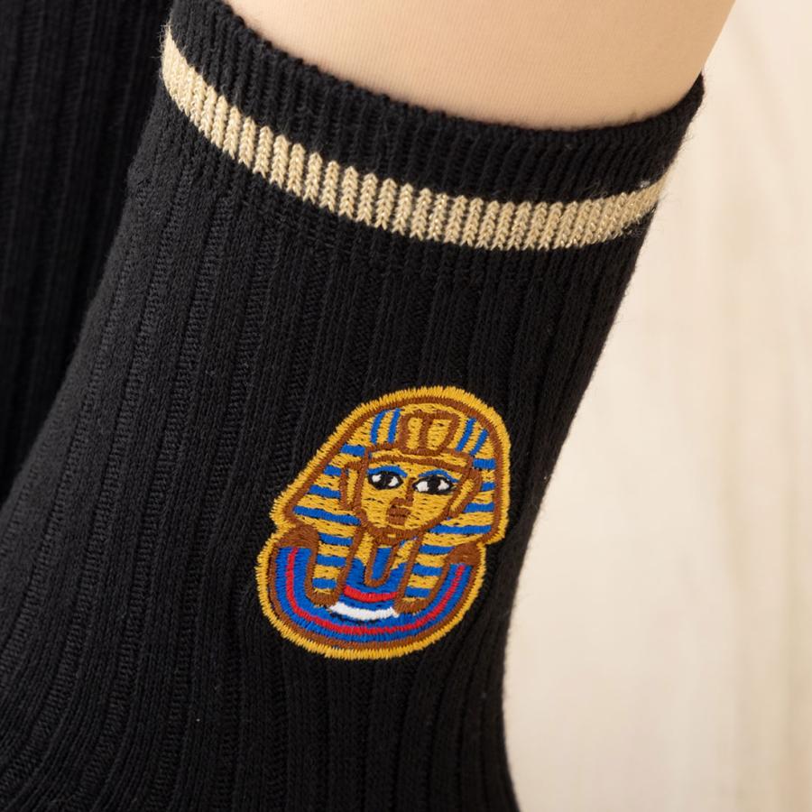 Fukuske（フクスケ） 大人の図鑑 ツタンカーメン刺繍 クルーソックス