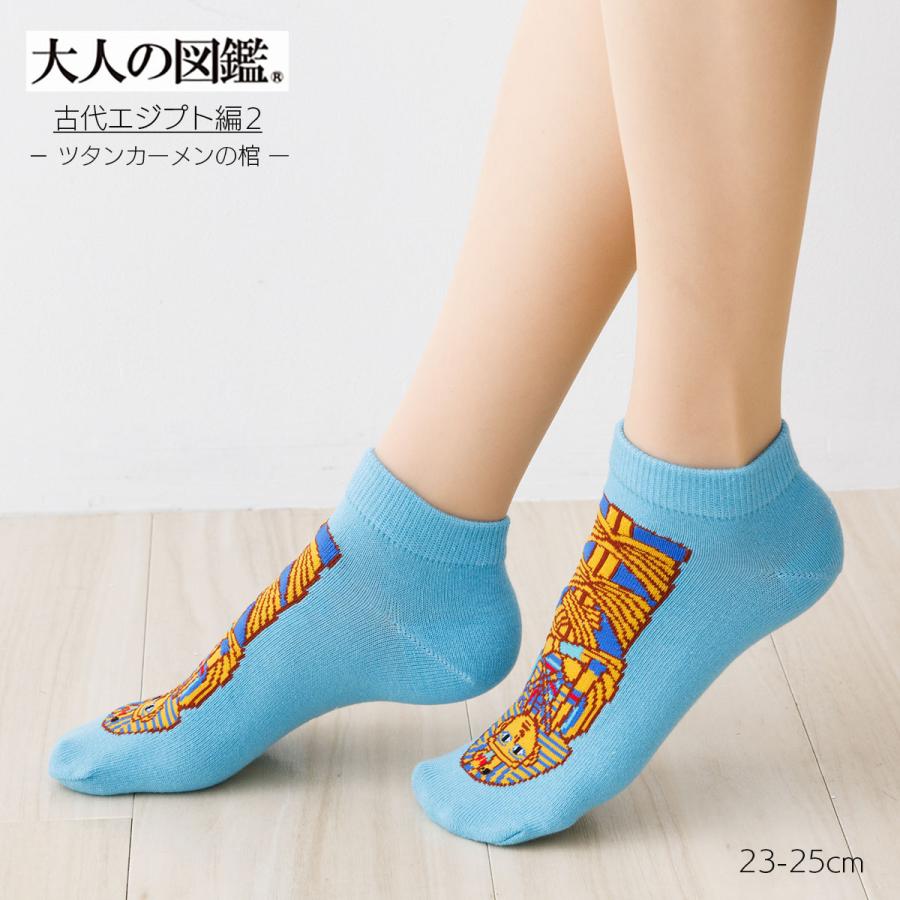 大人の図鑑 ツタンカーメンの棺 スニーカー丈ソックス 水色 23-25cm