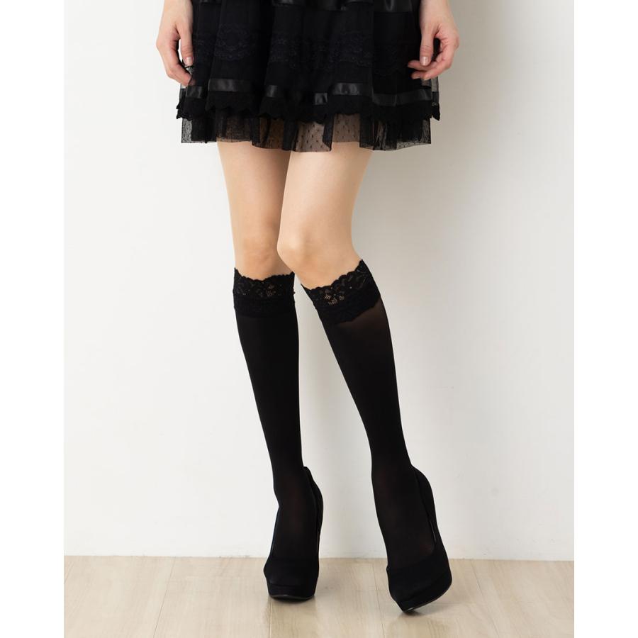 Point Me レース付き シアーハイソックス ナイロン素材 ブラック 黒 22