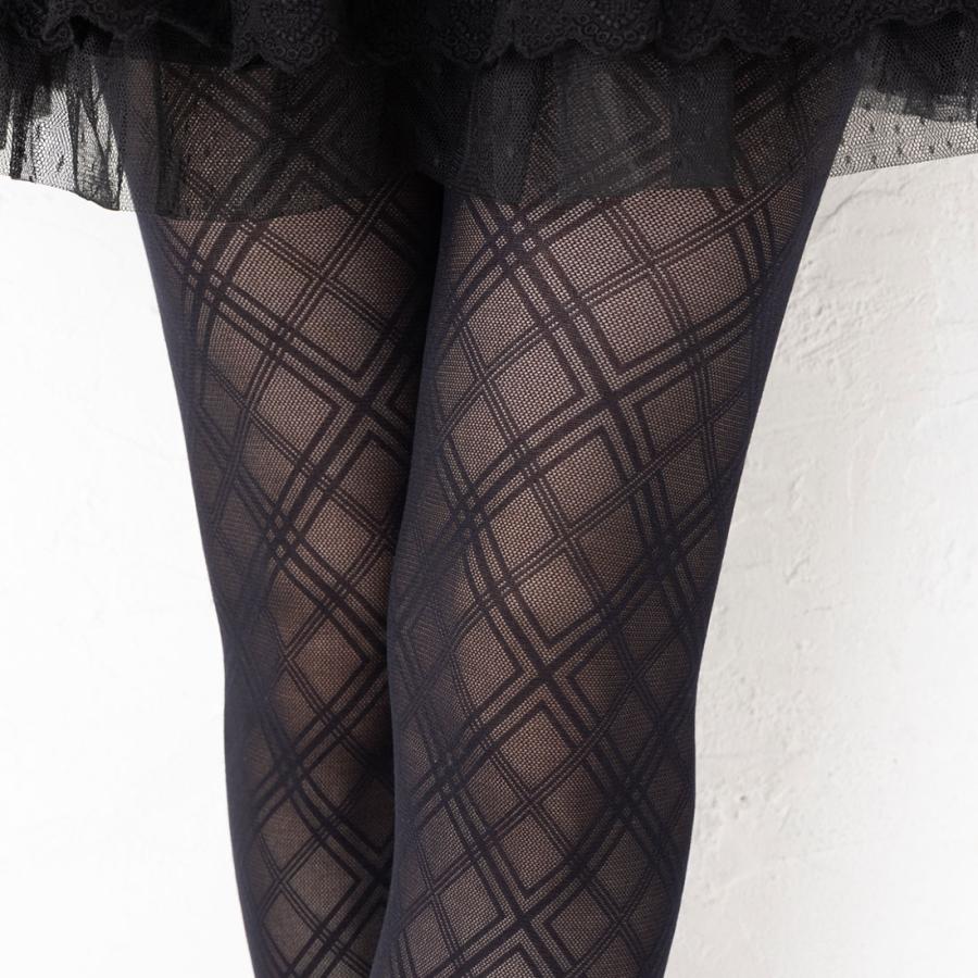 Point Me 3本ダイヤ柄 タイツ 黒 ブラック 40デニール レディース