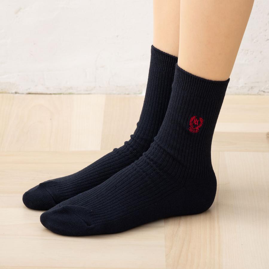 スクールソックス エンブレム ワンポイント刺繍 18cm丈 ネイビー 紺 23