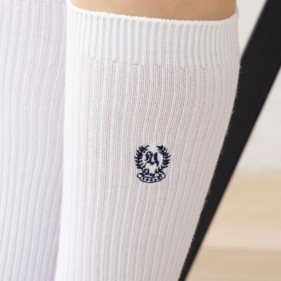 スクールソックス エンブレム ワンポイント刺繍 32cm丈 ネイビー 紺 23