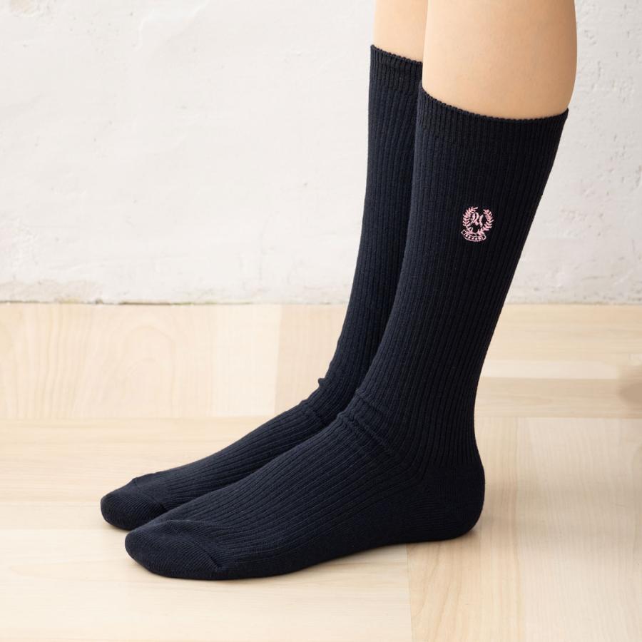 スクールソックス エンブレム ワンポイント刺 28cm丈 ネイビー