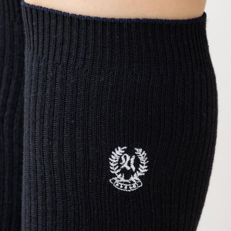 スクールソックス エンブレム ワンポイント刺繍 36cm丈 ネイビー 紺