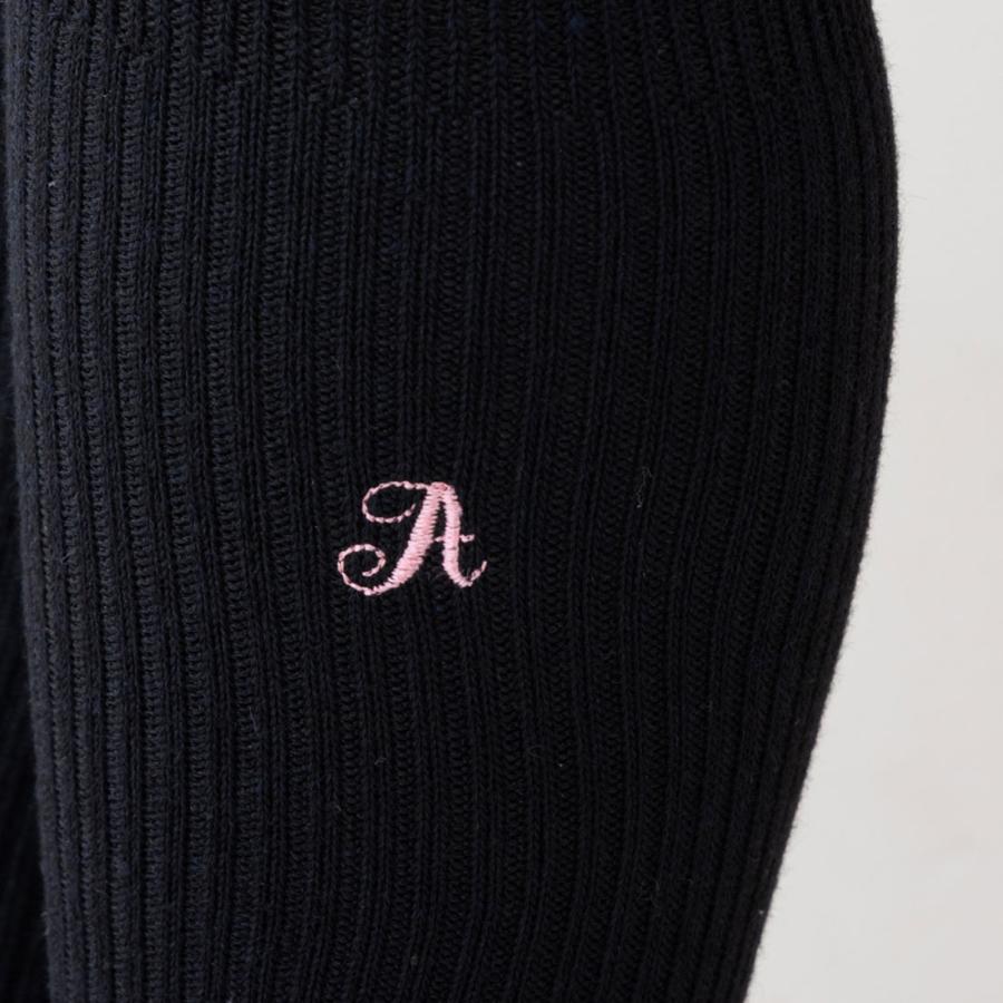 スクールソックス A花文字 ワンポイント刺繍 36cm丈 ネイビー 紺