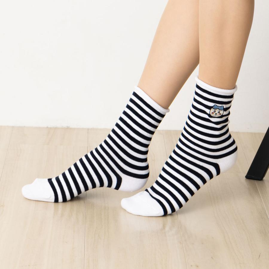 NAIGAI（ナイガイ） ちいかわ ボーダー柄 ワンポイント刺繍 クルー丈