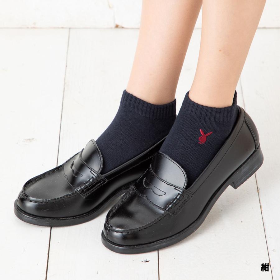 プレイボーイ／通勤通学ソックス。株式会社ナイガイ。【サイズ／23〜25cm新品】 NAIGAI スクールソックス プレイボーイワンポイント刺繍 14cm丈
