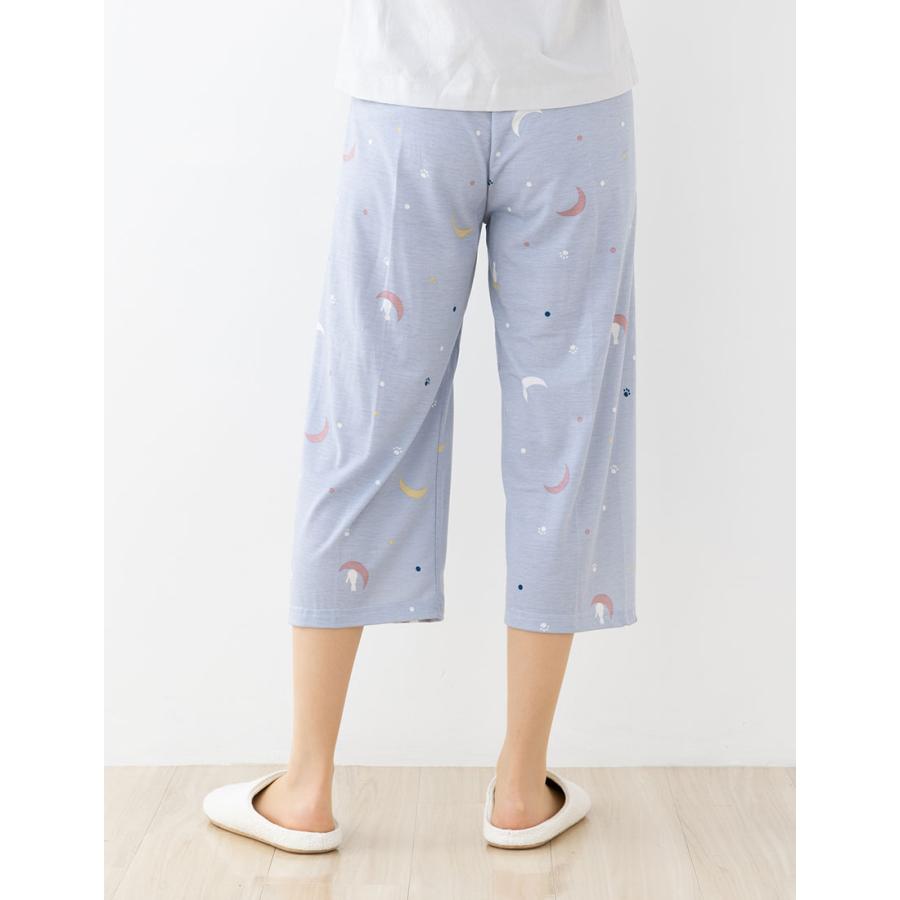 にゃんこ堂 月と肉球柄 7分丈 ルームパンツ ウエストソフトゴム