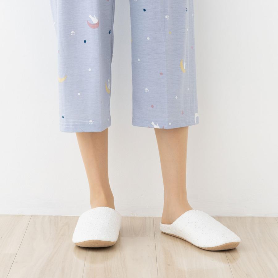 にゃんこ堂 月と肉球柄 7分丈 ルームパンツ ウエストソフトゴム