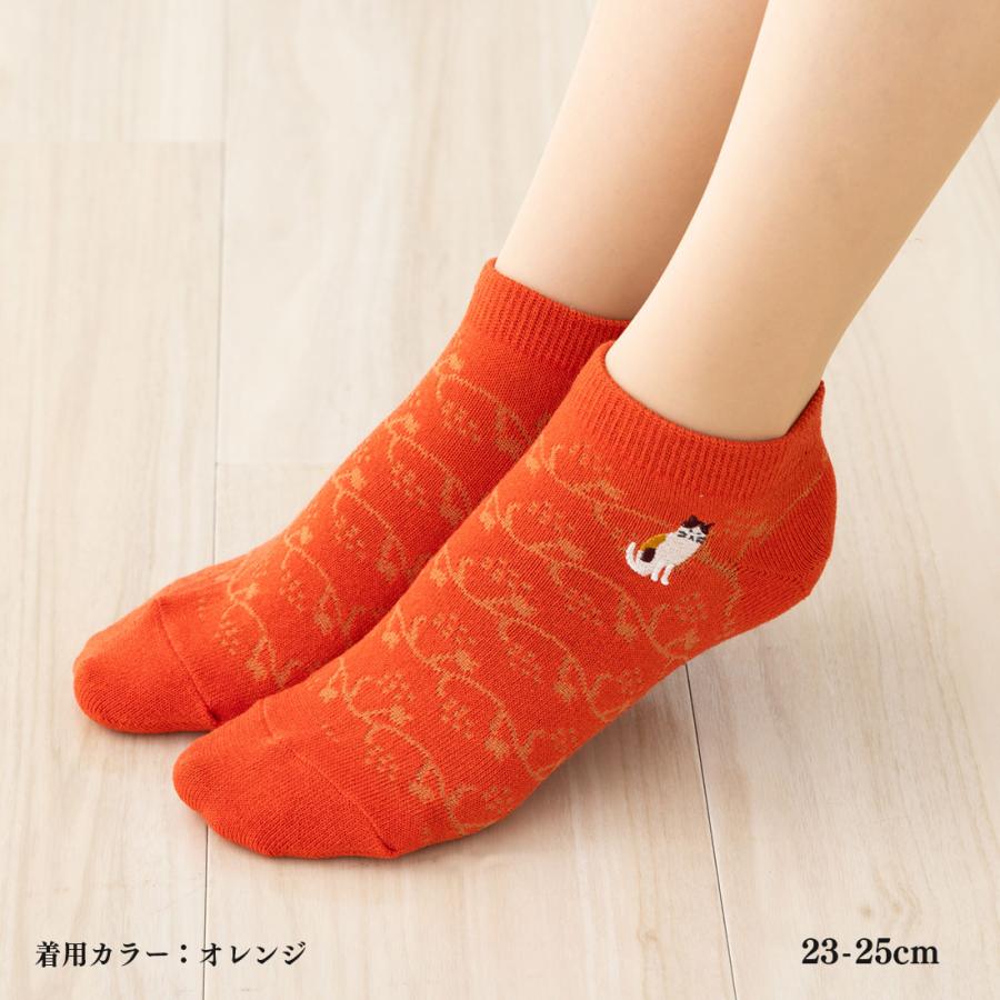 助野（SUKENO） にゃんこ堂 ツタ猫刺繍 スニーカー丈ソックス 23-25cm
