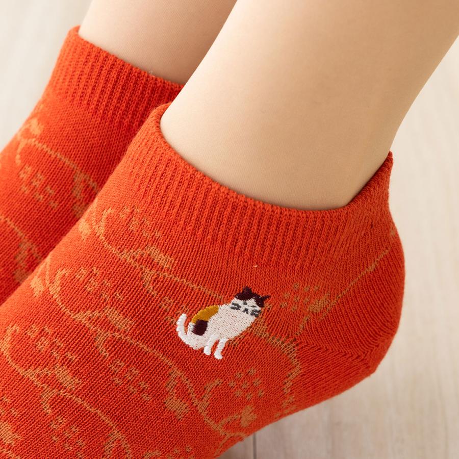 助野（SUKENO） にゃんこ堂 ツタ猫刺繍 スニーカー丈ソックス 23-25cm