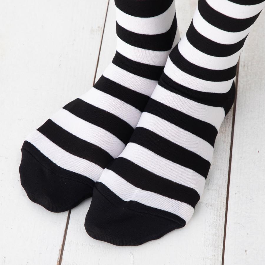 白黒2cmボーダー ニーハイソックス ナイロン素材 深口 23-25cm