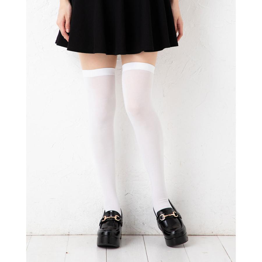 ニーハイソックス ホワイト ナイロン素材 23-25cm 白 オーバーニー