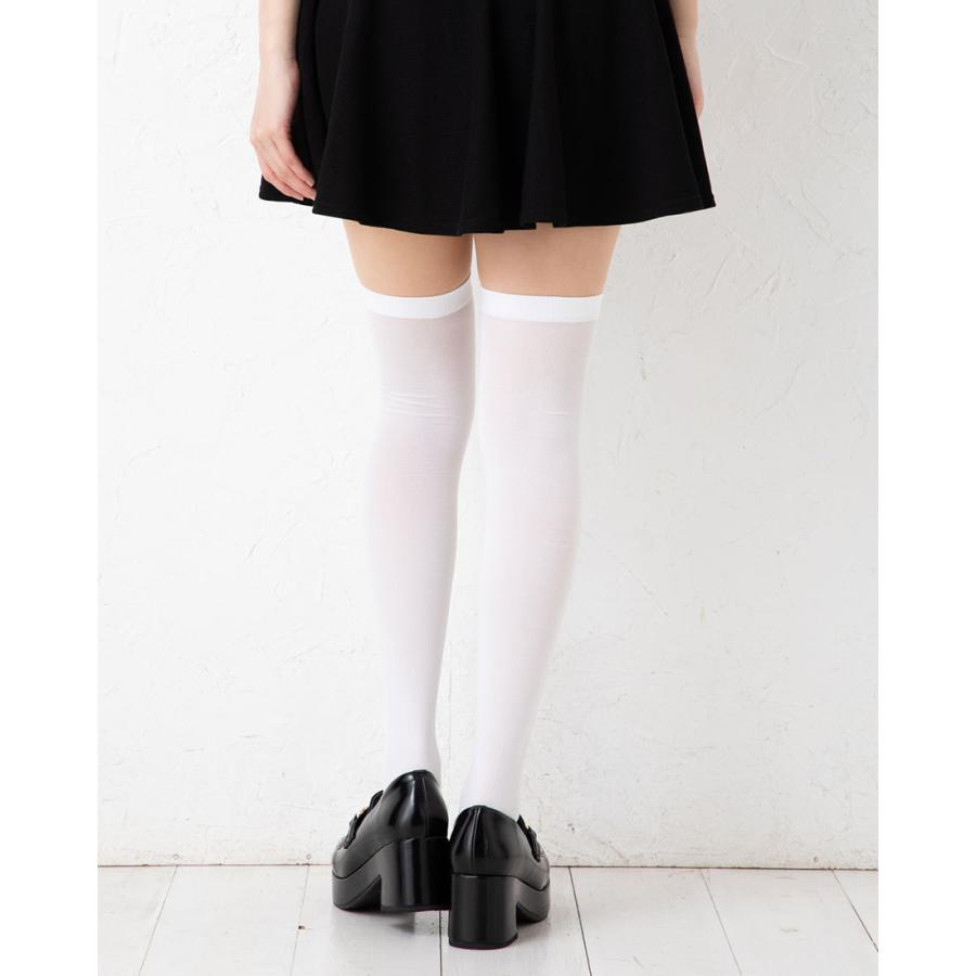 ニーハイソックス ホワイト ナイロン素材 23-25cm 白 オーバーニー