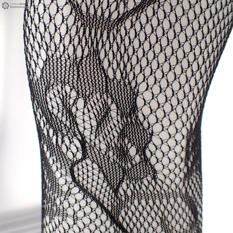 蔦花柄ラッセルタイツ ブラック M-L 網タイツ 柄ストッキング