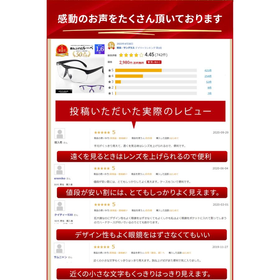 拡大鏡 ルーペ おしゃれ メガネ メガネ型ルーペ メガネ型拡大ルーペ 1.6倍  眼鏡型 眼鏡型ルーペ 読書用 跳ね上げ式 ケース付き |  | 20
