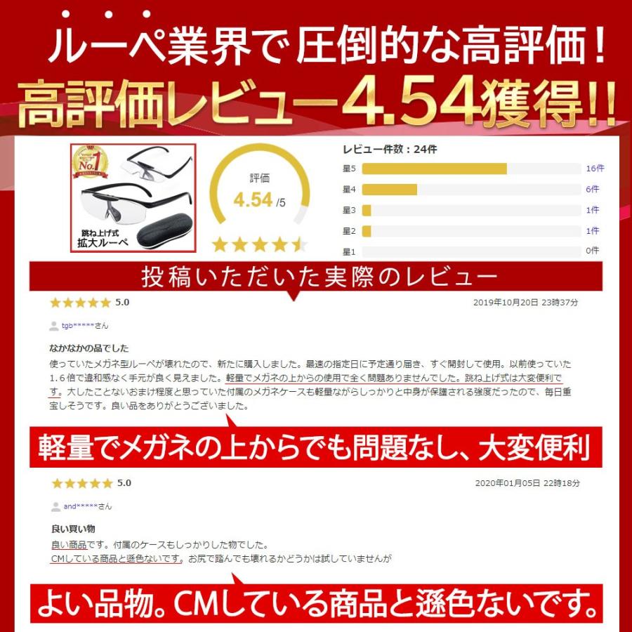 拡大鏡 ルーペ おしゃれ メガネ メガネ型ルーペ メガネ型拡大ルーペ 1.6倍  眼鏡型 眼鏡型ルーペ 読書用 跳ね上げ式 ケース付き｜lorelife｜09