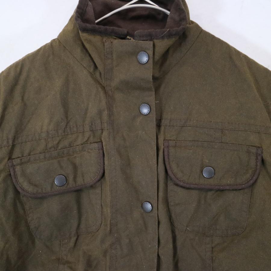 イングランド製 Barbour バブアー UTILITY JACKET オイルドジャケット ユーロ  ヨーロッパ古着 カーキ (レディース UK14) 中古 古着 N6833｜losantigua2016｜04