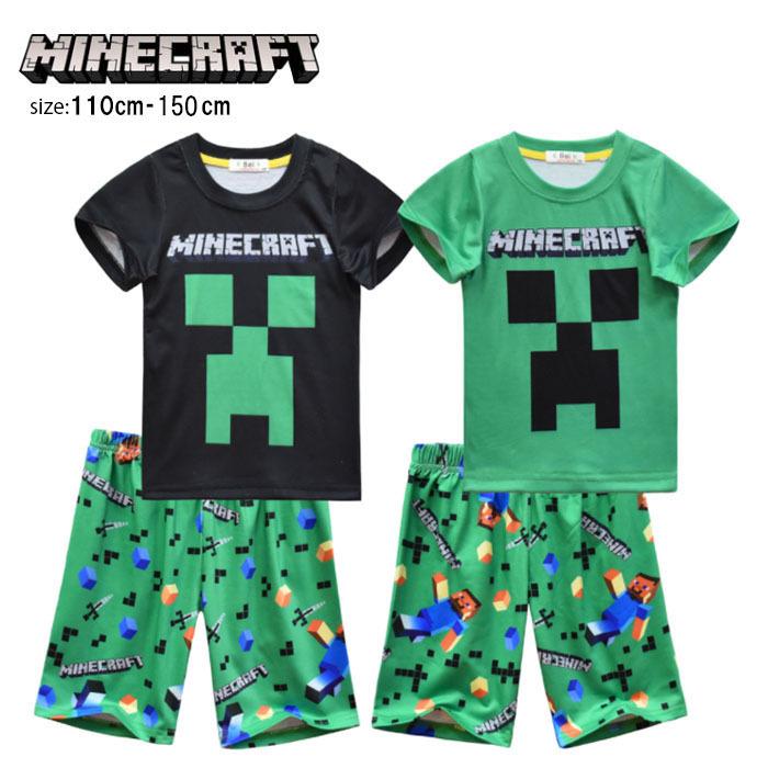 宅配 Minecraft パジャマ 上下セット マインクラフト クリーパー ジャージ 総柄 モザイク 半袖 Tシャツ ハーフパンツ 短パン グッズ Wantannas Go Id