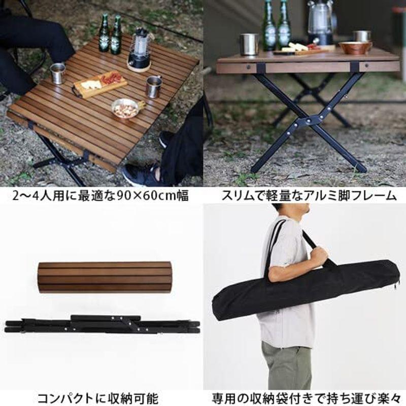 QUICK CAMP クイックキャンプ ウッドロールテーブル 90×60cm X脚 ウッドロールローテーブル 90×60cm ｜商品｜QUICKCAMP